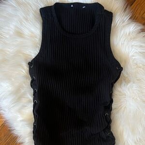 Vintage Lace-Up Ribbed Tank Top